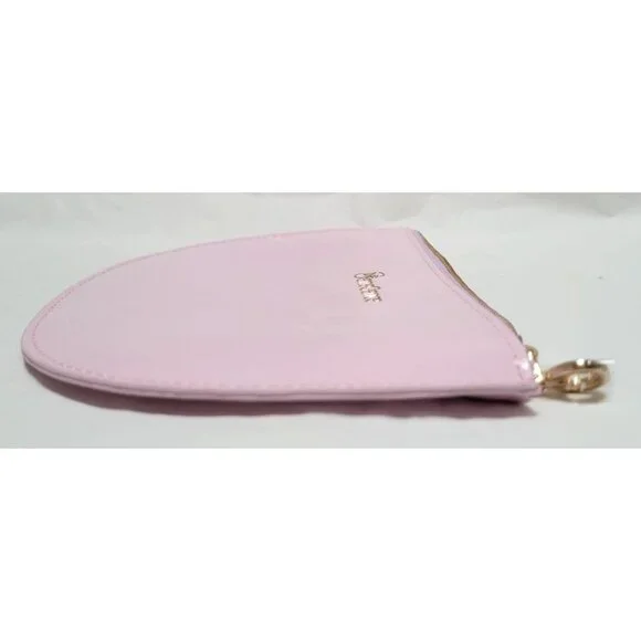 SeneGence Pink Stiff Faux Leather Half-Moon Zip Cosmetic Makeup Bag Pouch - Picture 3 of 7